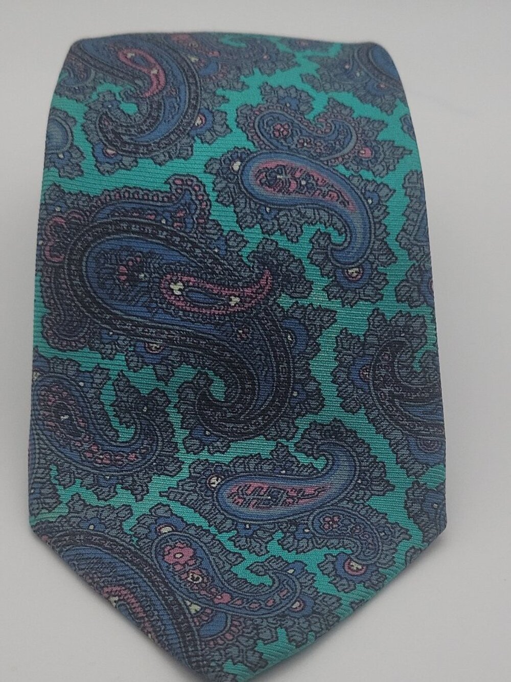 Robert Talbott 100% Silk Paisley Teal Blue Pink Men's Tie Handmade Woven